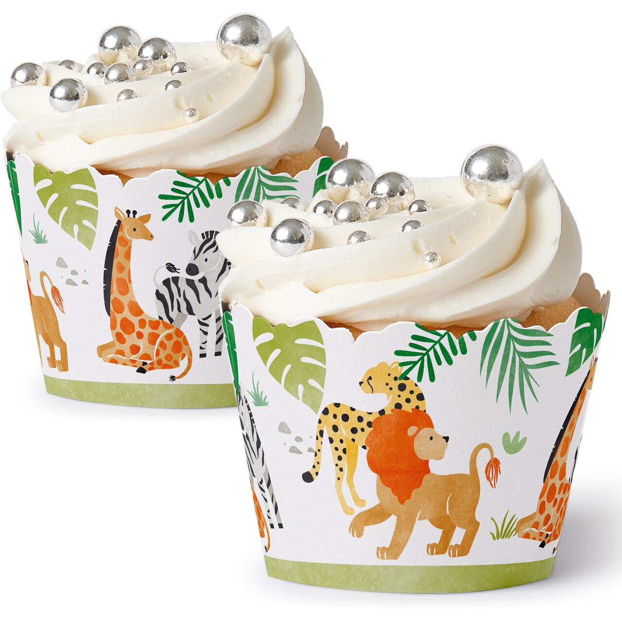 Big Dot of Happiness Safari Animals Cupcake Wrappers, Adjustable Fit, Birthday Party or Baby Shower Favor Decorations, Jungle-Themed Wraps - Set of 12